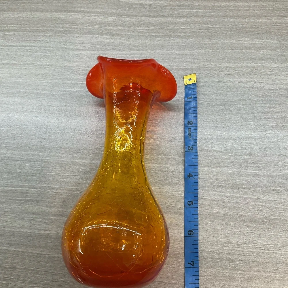 VINTAGE MID CENTURY MODERN HAND BLOWN‎ AMBERINA CRACKLE GLASS VASE